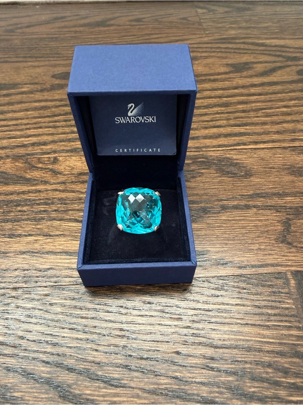 Swarovski Merlin Turquoise Cushion-Cut Crystal Statement Ring Sz 6